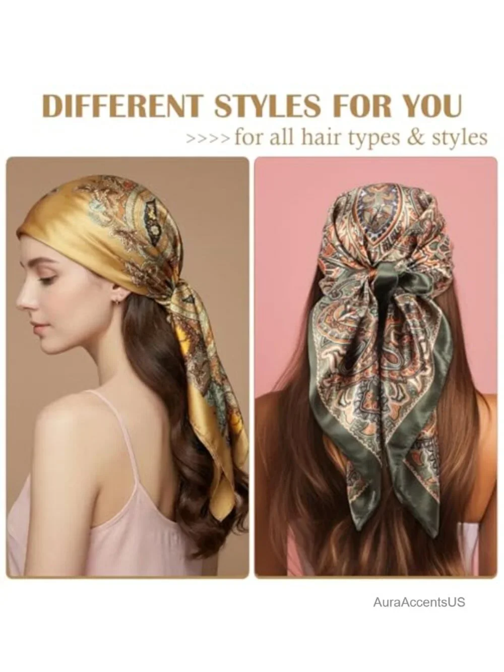 Women Large Satin Scarf Square Wraps Silk Feel Bandana for Hair Head Neck